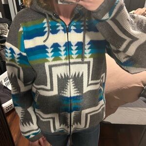 CAMPTEX • wool sweater jacket aztec tribal colourful zip up heritage size Medium